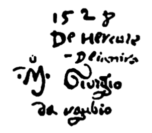 Marchio ceramica manifattura Maestro Giorgio, Maestro Giorgio Andreoli (ca.1465-1553, inventore lustro metallico Gubbio, attivo 1498-1536; piatto con soggetto ""De Herucle et Deianira""), Gubbio, XVI
